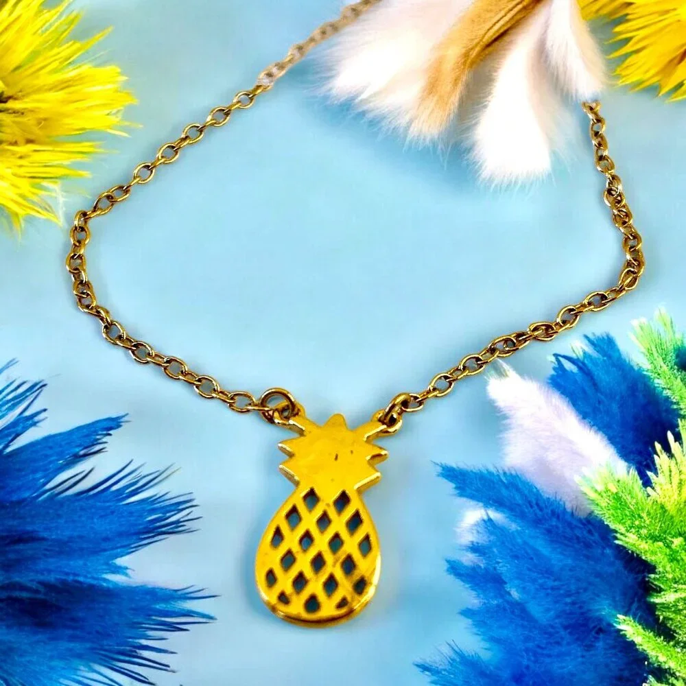 By STERLING FOREVER Pineapple Cutout Pendant Necklace Silver & Gold Wash GIRLS